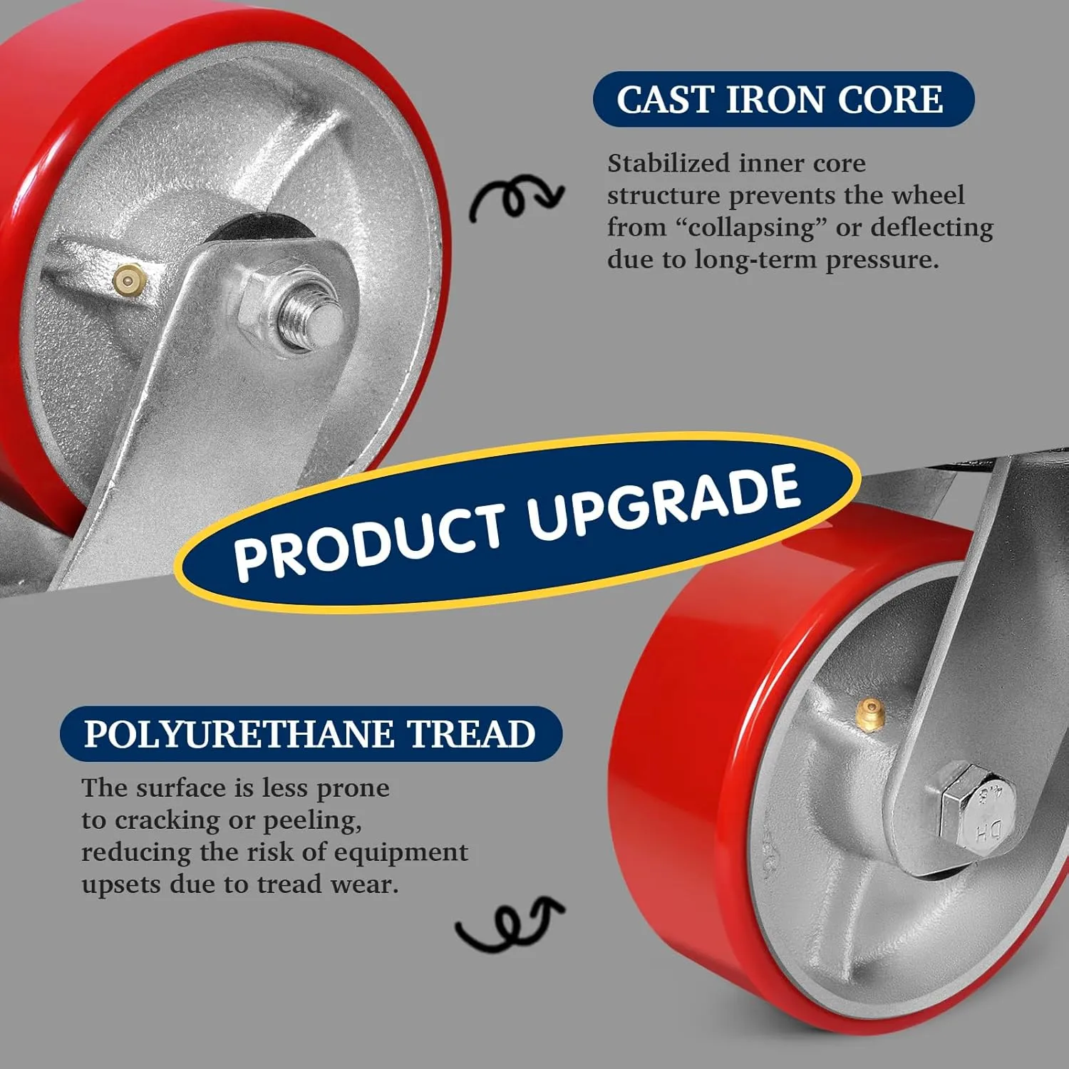 5"x2" Heavy Duty Casters Set of 4-4000 lb Capacity Industrial Caster Wheels with Polyurethane & Cast Iron, Swivel Plate Casters for Platform Trucks, U-Boat Carts, Military Equipment (4 Swivel)