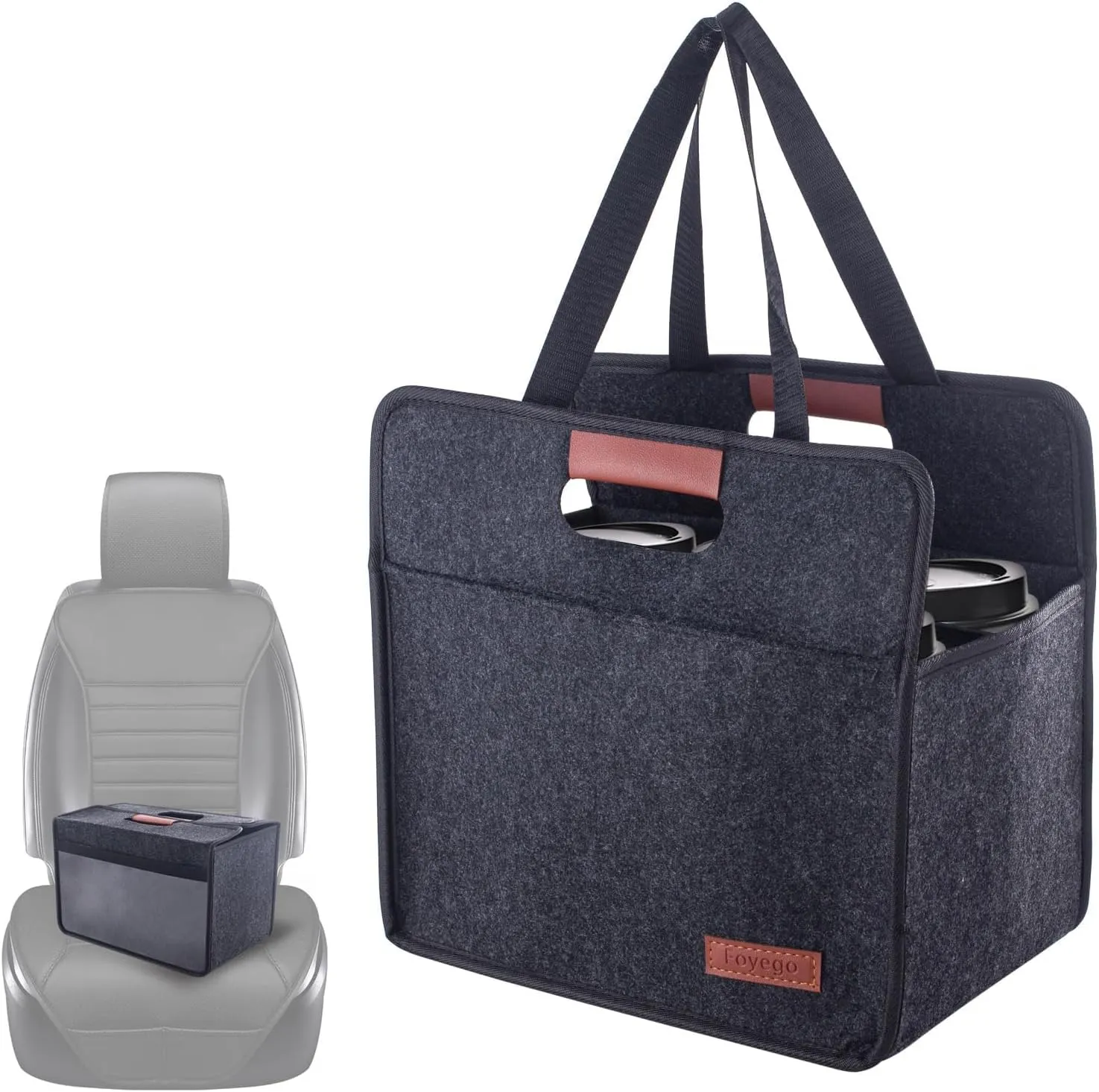 6 Cup Drink Carrier with Handle, Reusable Insulated Drink Caddy Drink Holder for Car, Folding Portable Coffee Cup Holder Bag for Travel and Delivery