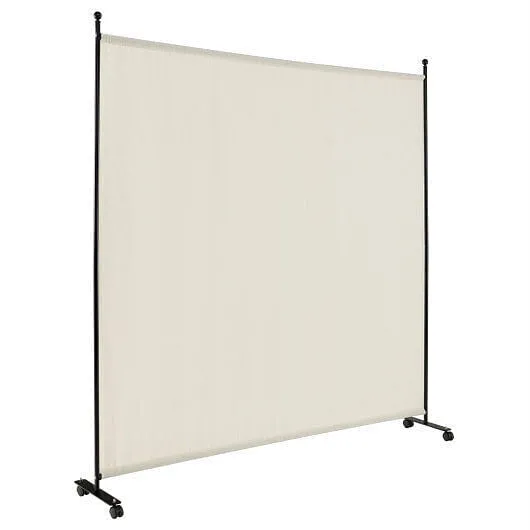 6 Feet Single Panel Rolling Room Divider with Smooth Wheels-White - Color: White