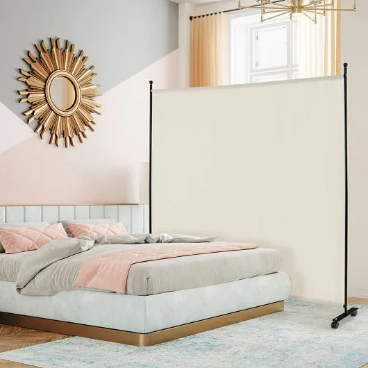 6 Feet Single Panel Rolling Room Divider with Smooth Wheels-White - Color: White