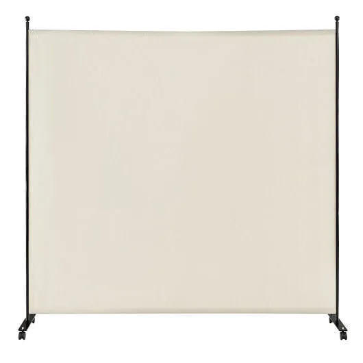 6 Feet Single Panel Rolling Room Divider with Smooth Wheels-White - Color: White