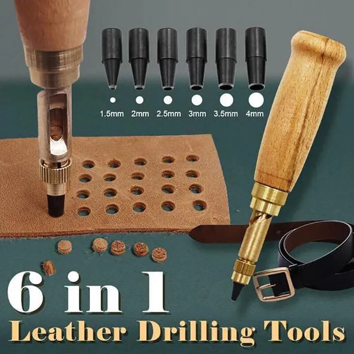 6 In 1 Leather Drilling Tool Automatic Belt Punch 1.5-4MM Watch Craft Perforation Sewing Leather Tool Punch