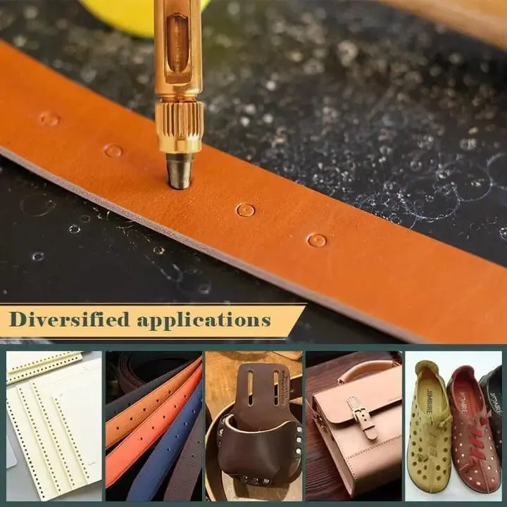 6 In 1 Leather Drilling Tool Automatic Belt Punch 1.5-4MM Watch Craft Perforation Sewing Leather Tool Punch