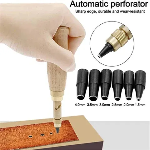 6 In 1 Leather Drilling Tool Automatic Belt Punch 1.5-4MM Watch Craft Perforation Sewing Leather Tool Punch