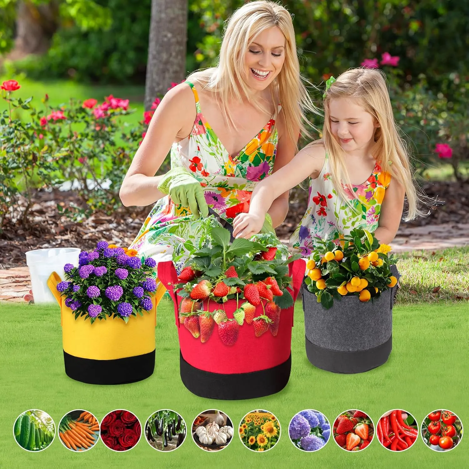 6-Pack 5/7/10 Gallon Grow Bags - 350G Heavy Duty Fabric Pots with Handles, Multi-Size Planter Bags for Potatoes Tomatoes Vegetables Fruit Flowers Herbs