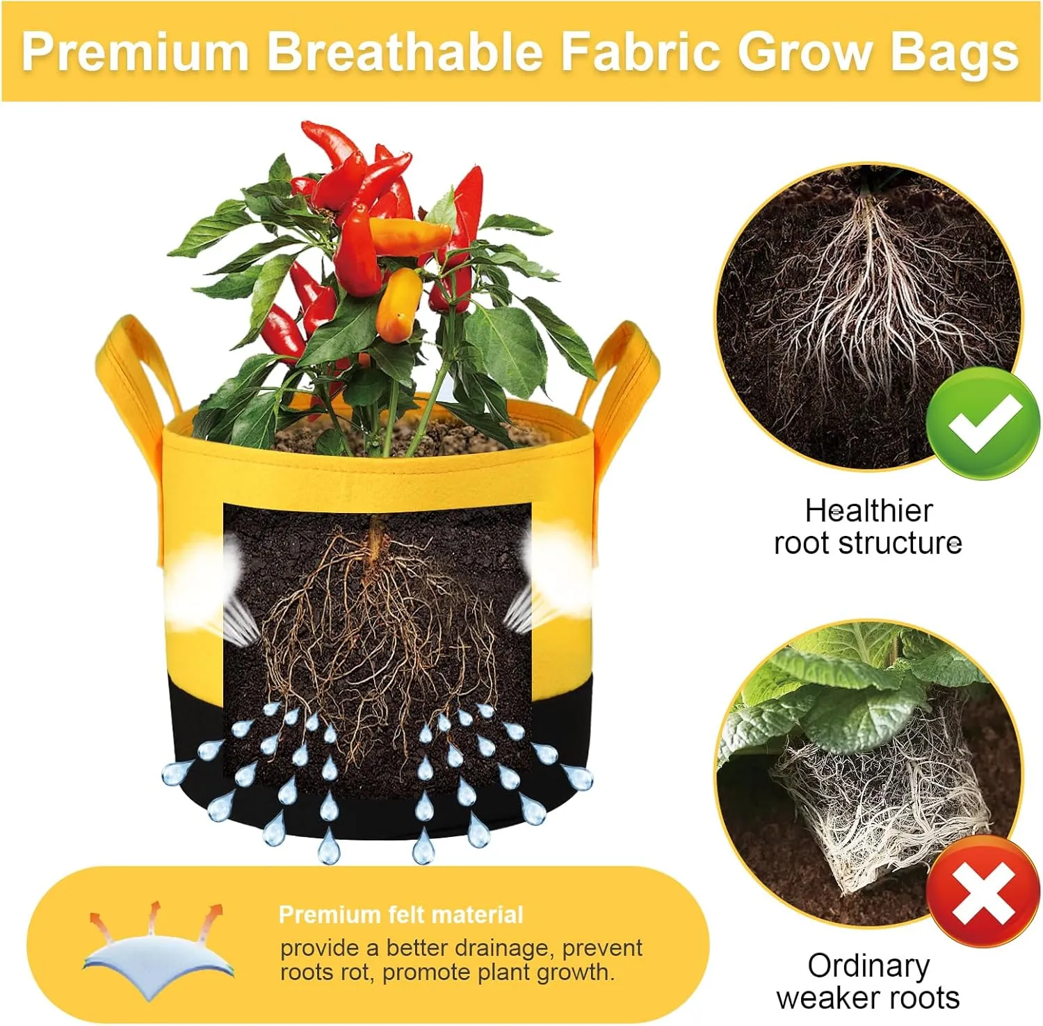 6-Pack 5/7/10 Gallon Grow Bags - 350G Heavy Duty Fabric Pots with Handles, Multi-Size Planter Bags for Potatoes Tomatoes Vegetables Fruit Flowers Herbs