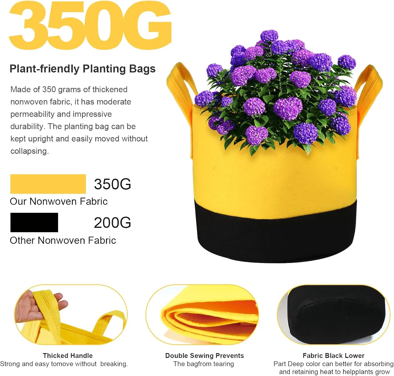 6-Pack 5/7/10 Gallon Grow Bags - 350G Heavy Duty Fabric Pots with Handles, Multi-Size Planter Bags for Potatoes Tomatoes Vegetables Fruit Flowers Herbs