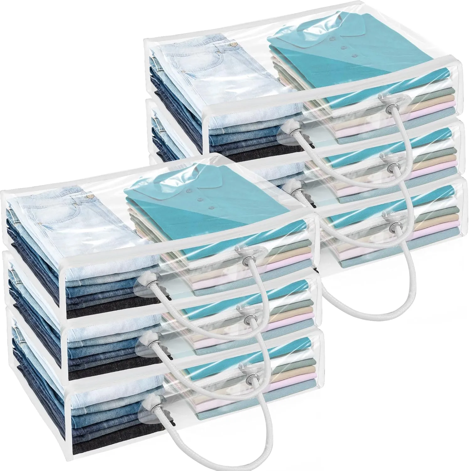6 Pack Large Clear Clothes Storage Bag,Travel Packing Cube, Zippered Storage Bags,PVC See Through Moving Bag with Handle for Blankets Bed Sheet Clothes 15.7x11.8x3.9 Inch