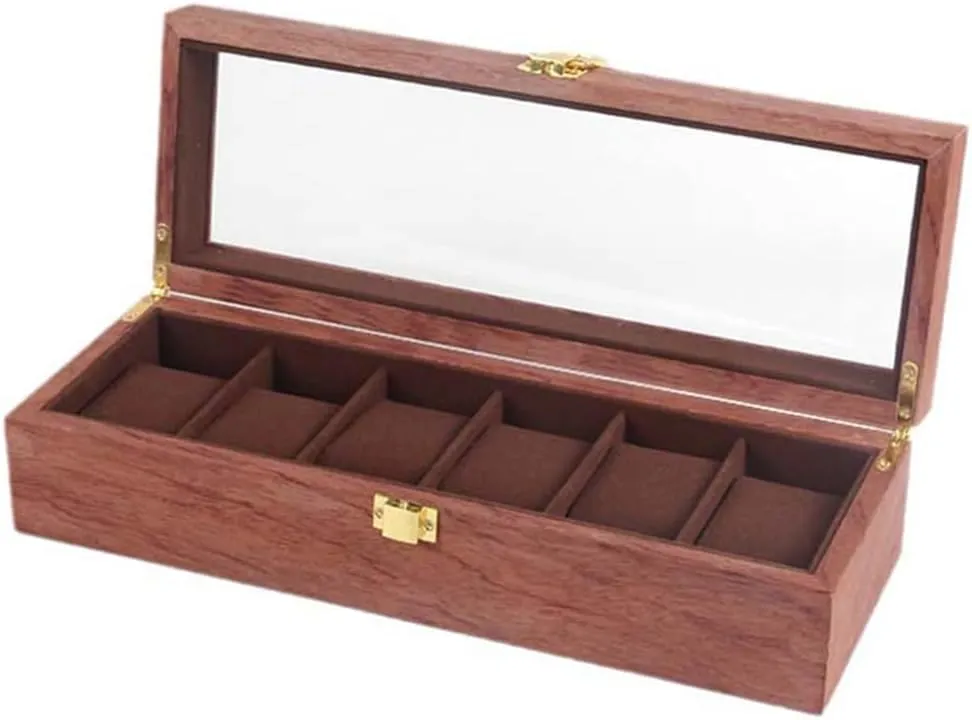 6 Slots Watch Box Jewelry Bracelet Storage Organizer with Transparent Lid