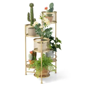 6-Tier Metal Plant Stand with Folding Rotatable Frame for Balcony Garden