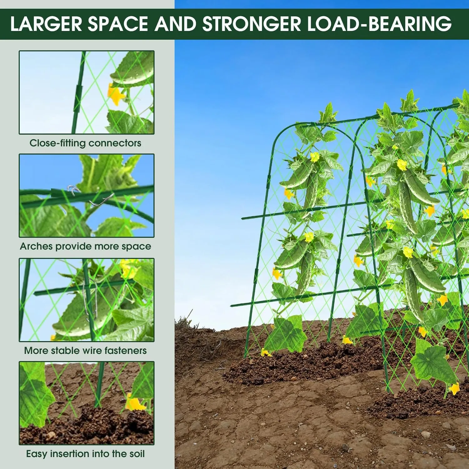 65"×48" Cucumber Trellis for Raised Bed, U-Shape Garden Trellis for Climbing Plants Outdoor, Metal Arch Vegetables Trellis, Detachable Cucumber Trellis Support for Tomato,Squash