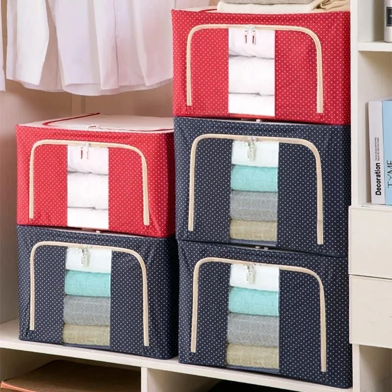 66L Folding Storage Box Living Box, Fabric Foldable Wardrobe Organizer, Storage Boxes for Clothes, Shirts, Saree Cover