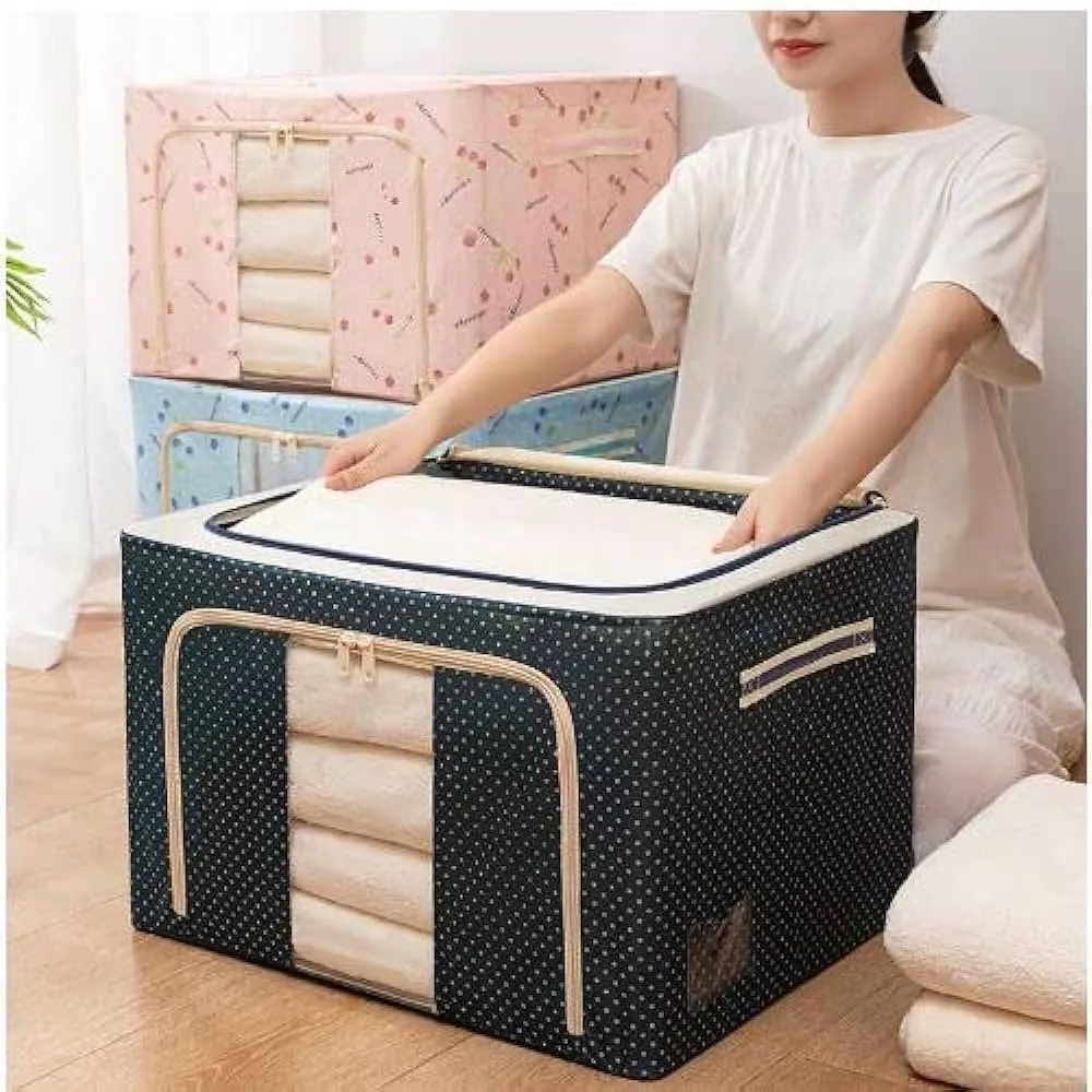 66L Folding Storage Box Living Box, Fabric Foldable Wardrobe Organizer, Storage Boxes for Clothes, Shirts, Saree Cover