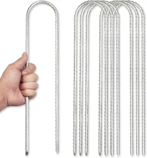 6pcs Heavy Galvanized Rebar Trampoline Wind Stakes - 16" Heavy Duty Steel U Ground Anchor with Chisel Point End. for Fences, Tents, Hoses and More