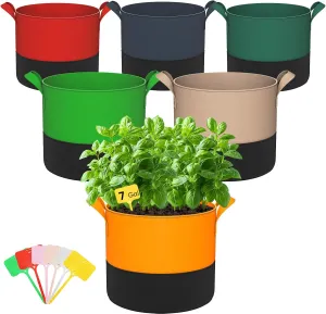 7-Gallon Grow Bags for Potato Planting: 6 Pack Heavy Duty 350G Thickened Tomato Planter Bags with Handles - Fabric Pots Felt Garden Bags for Growing Vegetable Fruit Flower Herb with 10 Plant Labels