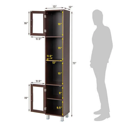 71 Inch Tall Tower Bathroom Storage Cabinet and Organizer Display Shelves for Be