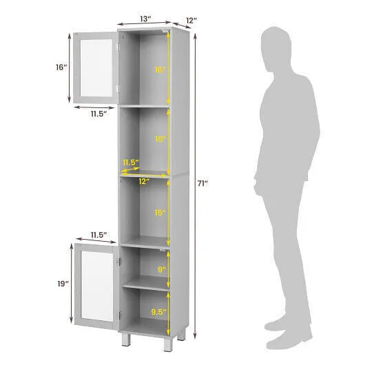 71 Inch Tall Tower Bathroom Storage Cabinet and Organizer Display Shelves for Be