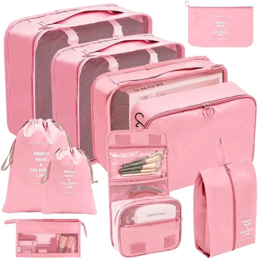 7/8/9/10 Pcs Set Travel Organizer Storage Bags Suitcase Packing Cubes Set Cases Portable Luggage Clothes Shoe Tidy Pouch Folding(10 pcs grey)