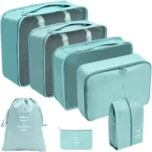 7/8/9/10 Pcs Set Travel Organizer Storage Bags Suitcase Packing Cubes Set Cases Portable Luggage Clothes Shoe Tidy Pouch Folding(7 pcs Lake Blue)