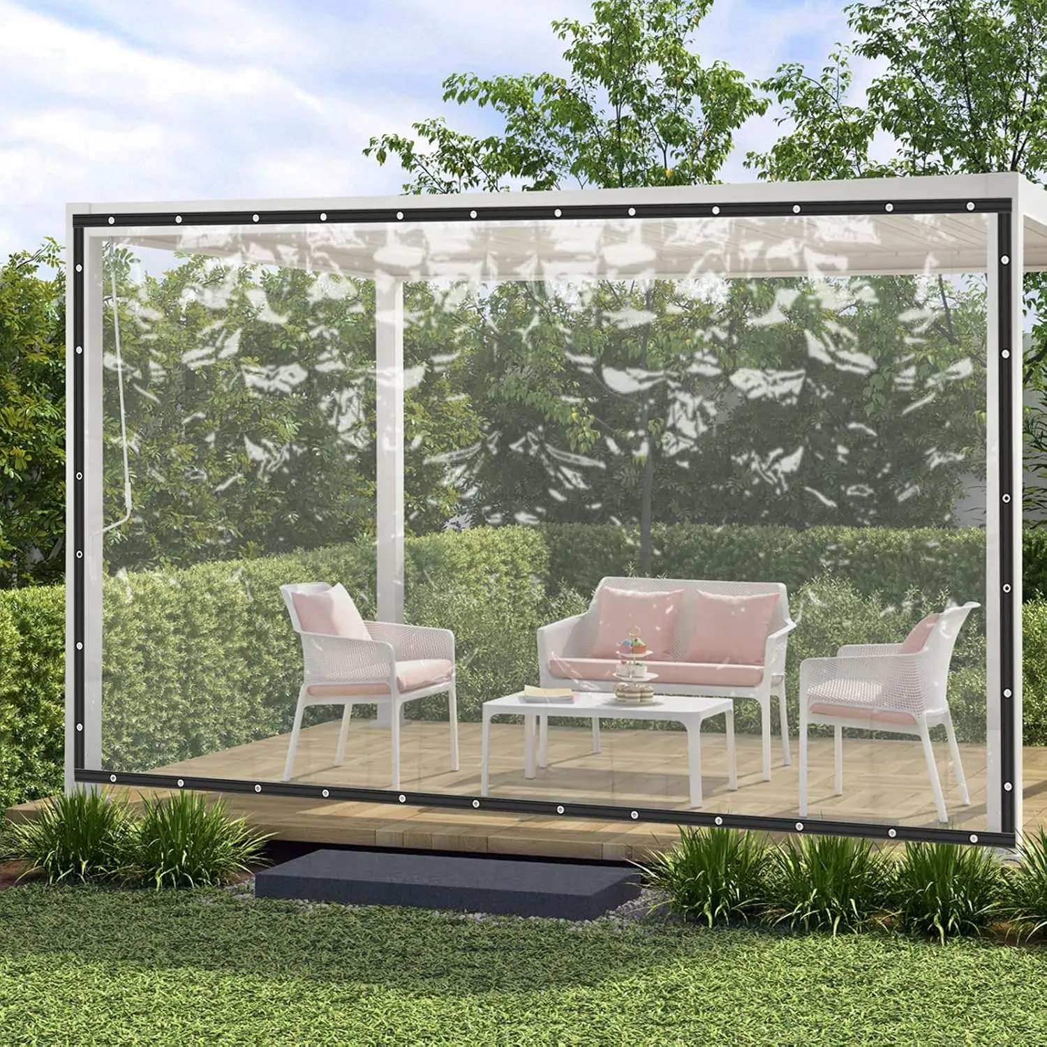 8 * 20FT Clear Waterproof Tarps Garden Rainproof Covering, PVC Vinyl Transparent Tarpaulin Commercial Heavy Duty Clear Insulation Curtain for Covering Porches Canopy Patios Agriculture Plant Camping