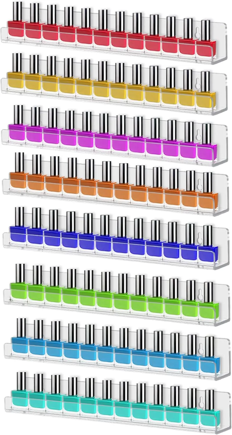 8 Pack Wall Mounted Shelf,Clear Acrylic Nail Polish Organizer Display, Wall Rack Nail Supplies for Nail Techs