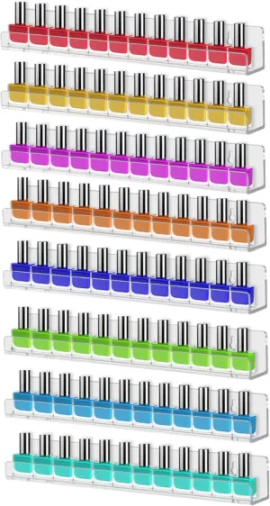 8 Pack Wall Mounted Shelf,Clear Acrylic Nail Polish Organizer Display, Wall Rack Nail Supplies for Nail Techs