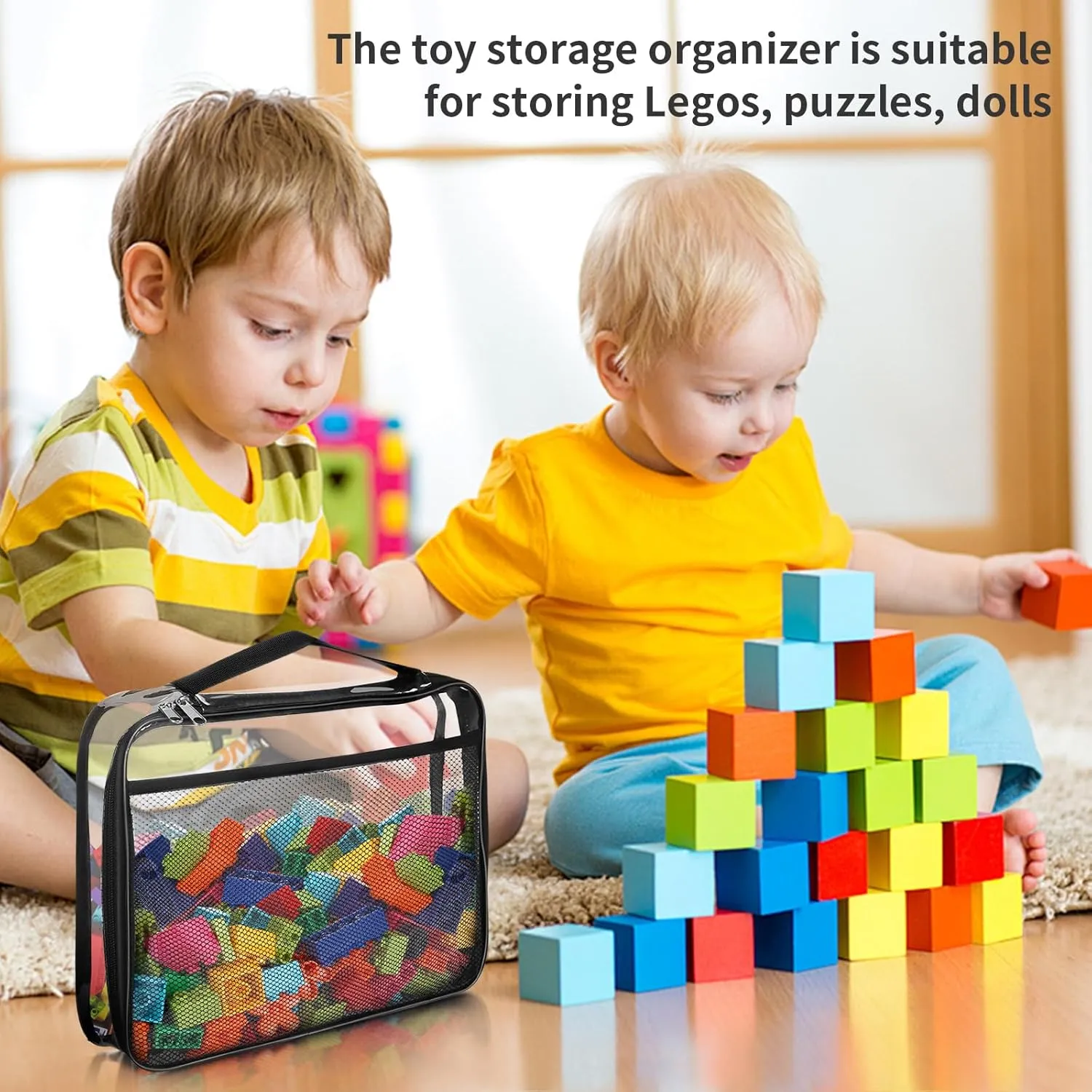 8 Packs Large Clear Toy Storage Bags, Reusable PVC Organizing Bags, zipper bags for organizing,Clear Zippered Blocks Bag Set,Waterproof Toy Storage Bags for Zipper,Puzzle, Kids Books,Board Games