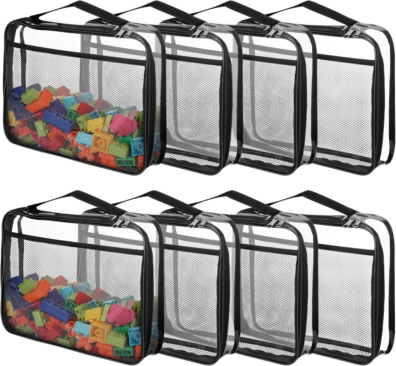 8 Packs Large Clear Toy Storage Bags, Reusable PVC Organizing Bags, zipper bags for organizing,Clear Zippered Blocks Bag Set,Waterproof Toy Storage Bags for Zipper,Puzzle, Kids Books,Board Games