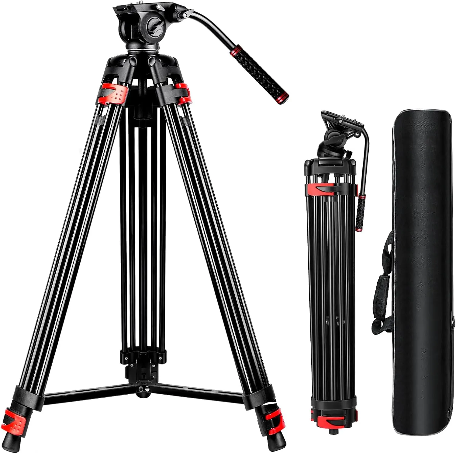 82" /210cm Video Tripod Heavy Duty Tripod with 360° Fluid Head,Mactrem Aluminum Tall Tripods Professional Compatible with Canon Nikon Sony DSLR Camera Camcorder Telescope Bnoculars (Load 33Lb)
