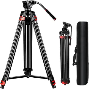 82" /210cm Video Tripod Heavy Duty Tripod with 360° Fluid Head,Mactrem Aluminum Tall Tripods Professional Compatible with Canon Nikon Sony DSLR Camera Camcorder Telescope Bnoculars (Load 33Lb)
