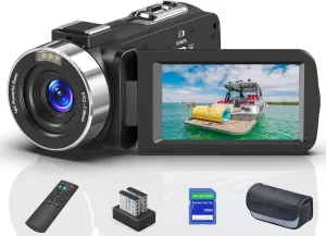 8K 64MP Video Camera 18X Digital Camcorder Video Camera for YouTube 3.0 inch Flip Screen Camcorder Vlogging Camera with 32GB SD Card, 2.4G Remote Control, Two Batteries and External Mic