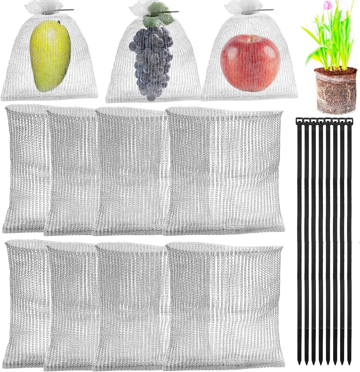 8Pack 6x12 Inch Fruit Protection Wire Mesh Bags, Reusable Garden Netting Covers for Trees Vegetables Tomatoes Apples Berries - Breathable Squirrels Bird & Insect Proof Bags