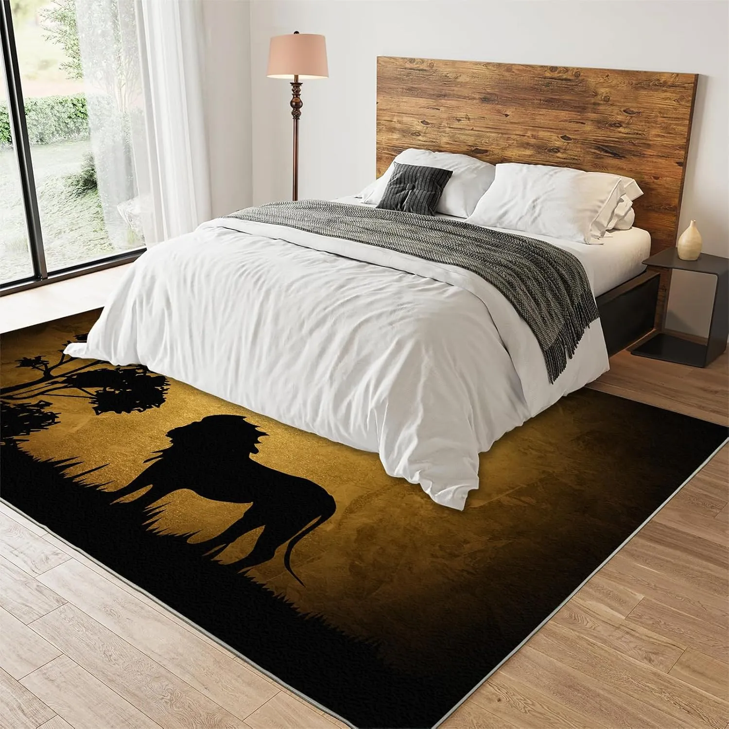8x10 Large Rug, African Steppe Wolf Area Rug, Prairie Scenery Hunting Indoor Non Slip Kids Rug, Machine Washable Carpet for Living Room Bedroom Children's Room Dormitory Floor Mat