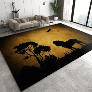 8x10 Large Rug, African Steppe Wolf Area Rug, Prairie Scenery Hunting Indoor Non Slip Kids Rug, Machine Washable Carpet for Living Room Bedroom Children's Room Dormitory Floor Mat