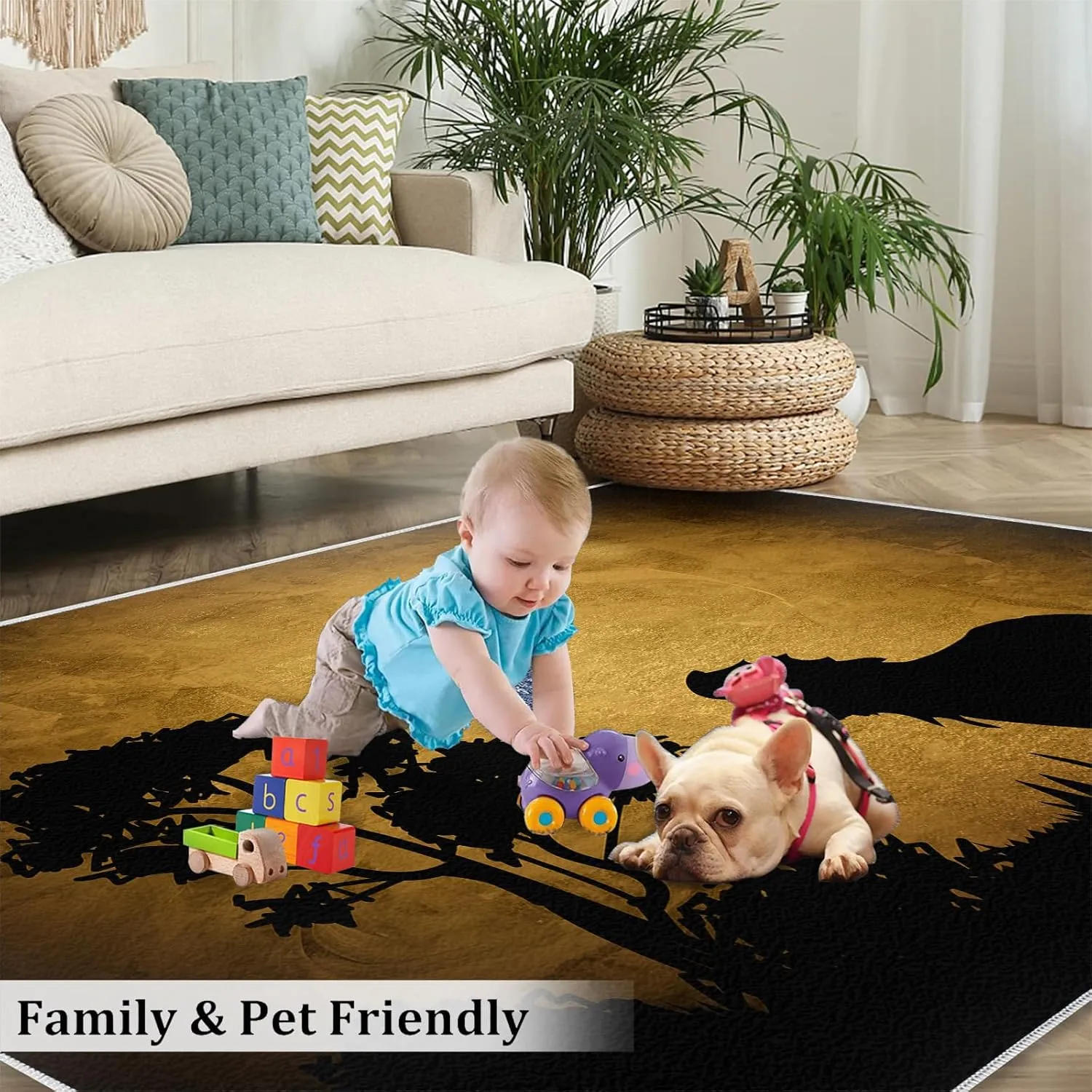 8x10 Large Rug, African Steppe Wolf Area Rug, Prairie Scenery Hunting Indoor Non Slip Kids Rug, Machine Washable Carpet for Living Room Bedroom Children's Room Dormitory Floor Mat