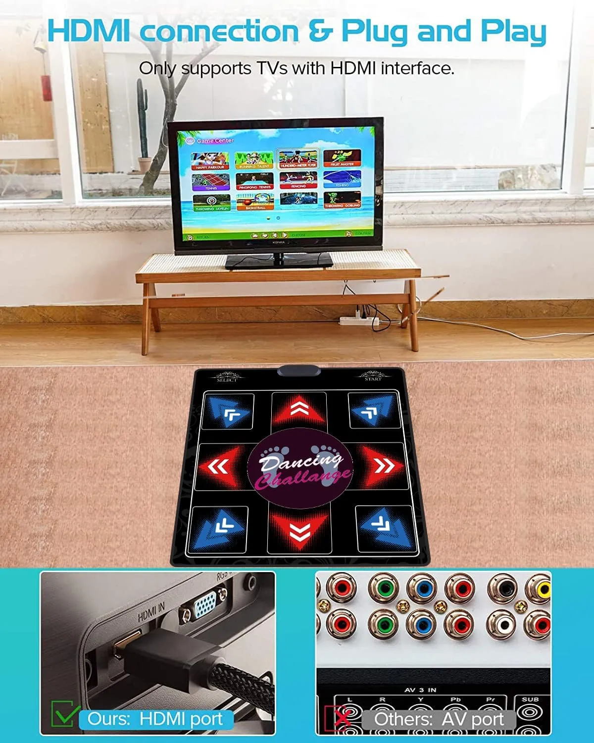 A Single-Person Dance mat with Camera, 64GB Card, 1000 Games,650 Songs, 81 Music Videos. Luxurious Gift for Boys and Girls, Made of high-Grade Flannel. Suitable for TV use.