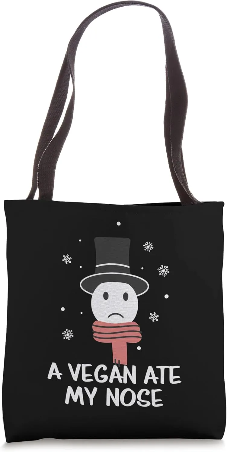 A Vegan Ate My Nose Funny Christmas Showman Carrot Eater Tote Bag