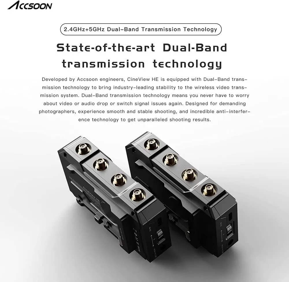 Accsoon CineView HE Wireless Video Transmitte&Receiver, 2.4 5Ghz, UVC Out for Live Streaming 1080p60 0.06s Latency 1200ft Range up to 4 Devices Monitoring, Compatible with CineView 2 SDI/SE/Quad