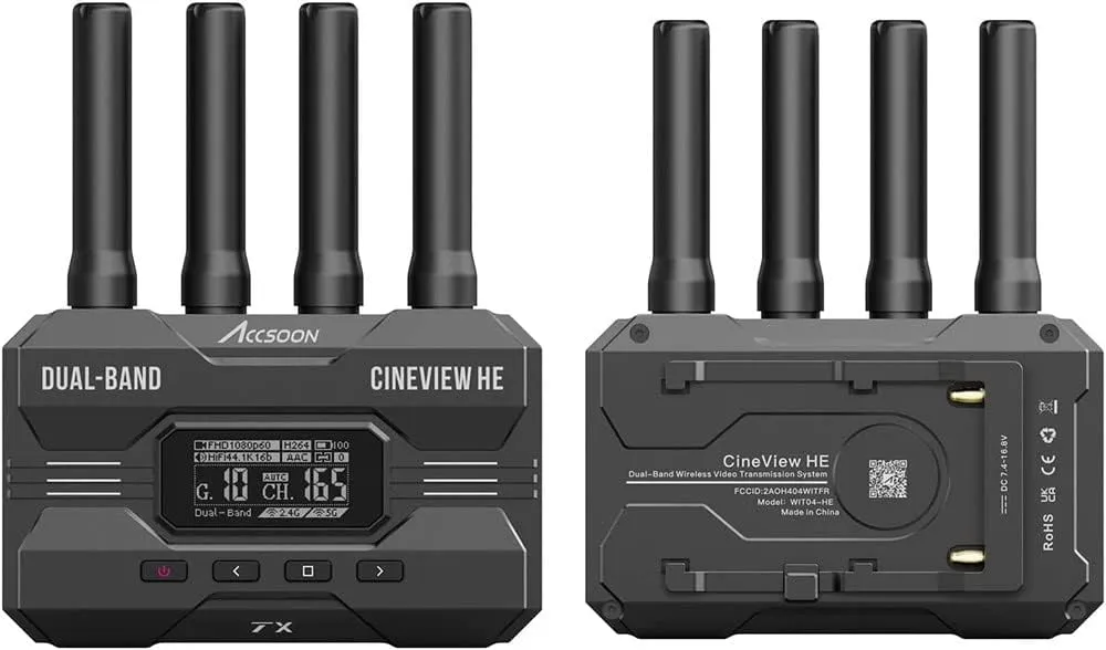 Accsoon CineView HE Wireless Video Transmitte&Receiver, 2.4 5Ghz, UVC Out for Live Streaming 1080p60 0.06s Latency 1200ft Range up to 4 Devices Monitoring, Compatible with CineView 2 SDI/SE/Quad