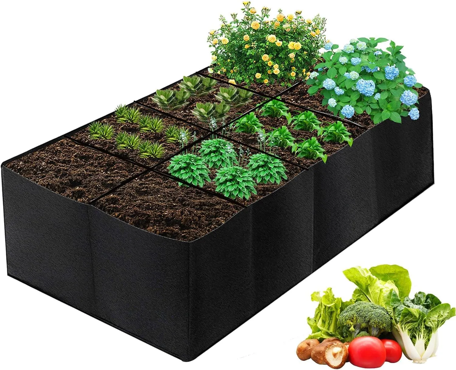 ACJRYO 128 Gallon Fabric Raised Garden Bed, 6x3x1ft Large Grow Bag with 8 Grids - Breathable Outdoor Planter Box for Vegetables, Herbs, Flowers, Tomatoes, Potatoes