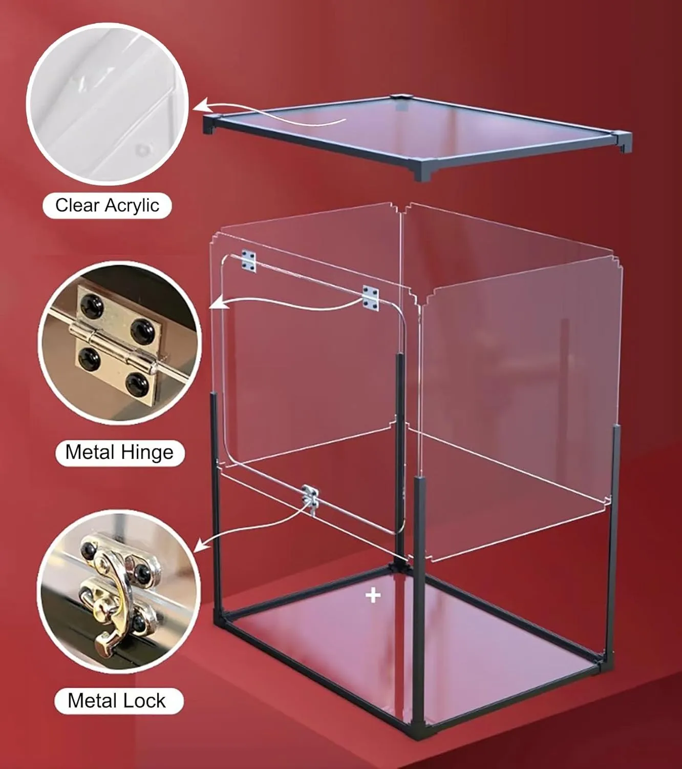 Acrylic Display Case Transparent Acrylic Display Box with Door, Self-Assembly Stackable Storage Bins, Rectangle Acrylic Case for Handbag Collectible Figures(60x40x40cm(60x16x16in))
