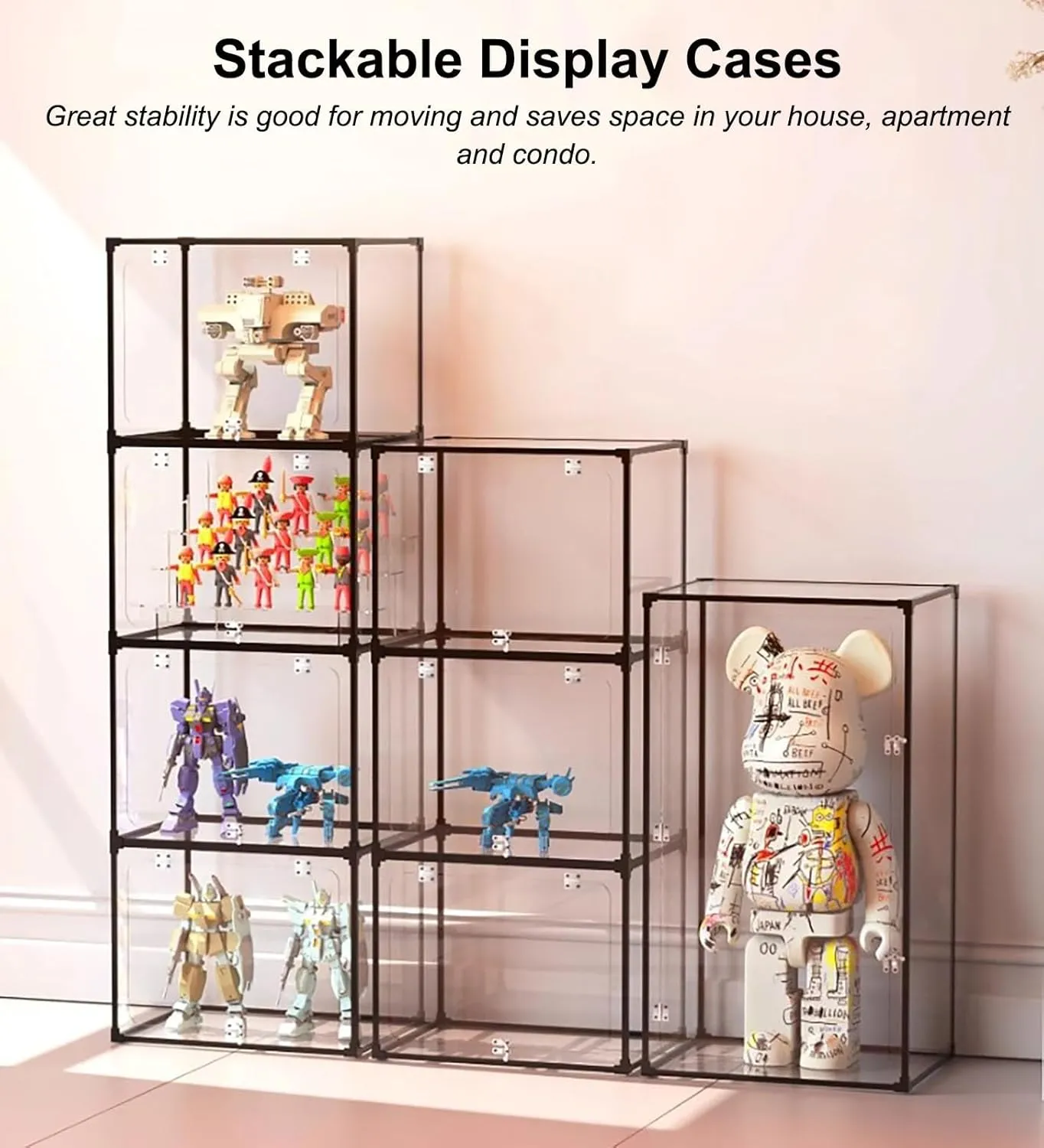 Acrylic Display Case Transparent Acrylic Display Box with Door, Self-Assembly Stackable Storage Bins, Rectangle Acrylic Case for Handbag Collectible Figures(60x40x40cm(60x16x16in))