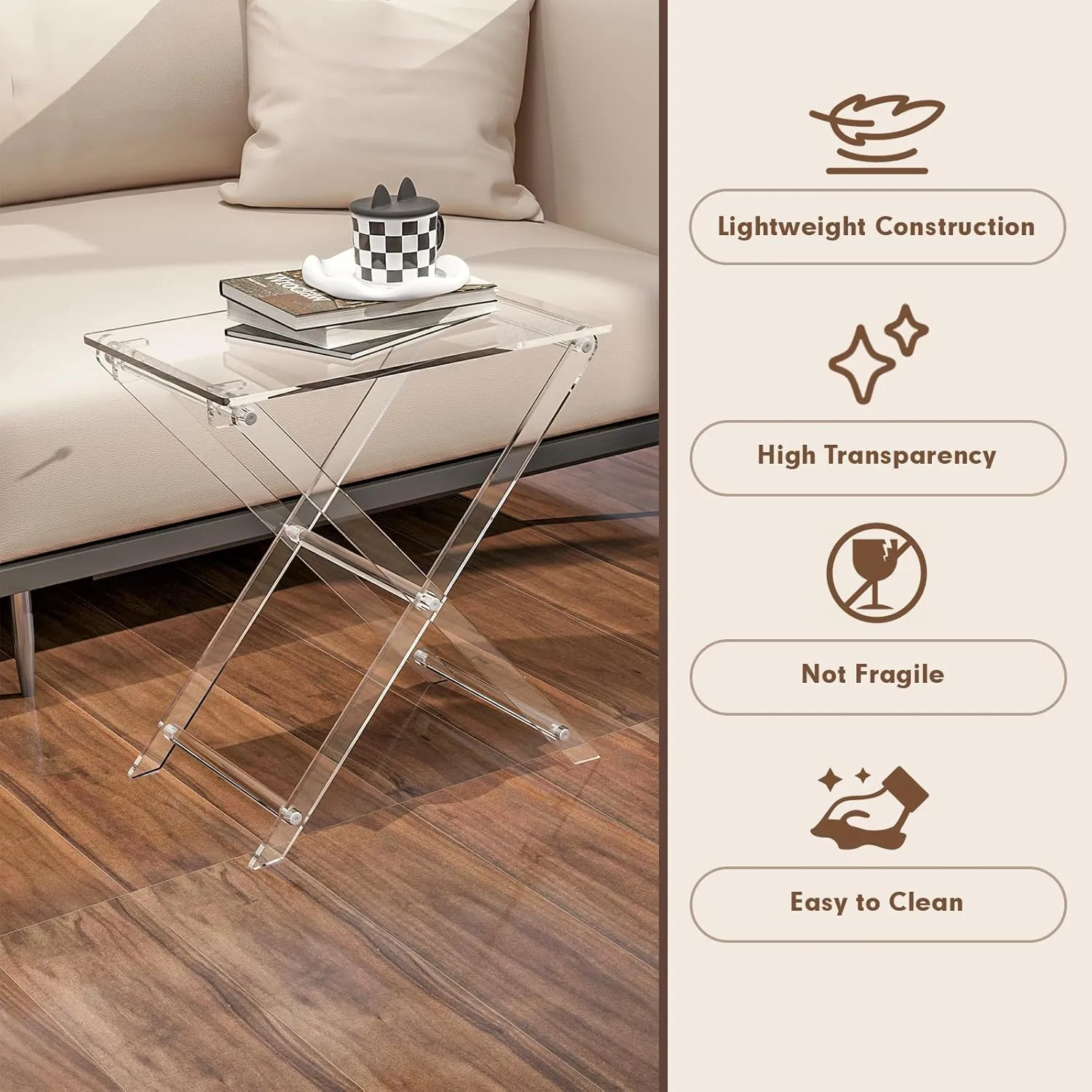 Acrylic Folding TV Tray Table - 23" High Acrylic Table, Foldable Desks for Small Spaces, Living Room, Bed Room, TV Dinner Table with Easy Assembly, 1PCS Transparent Rectangle Tray