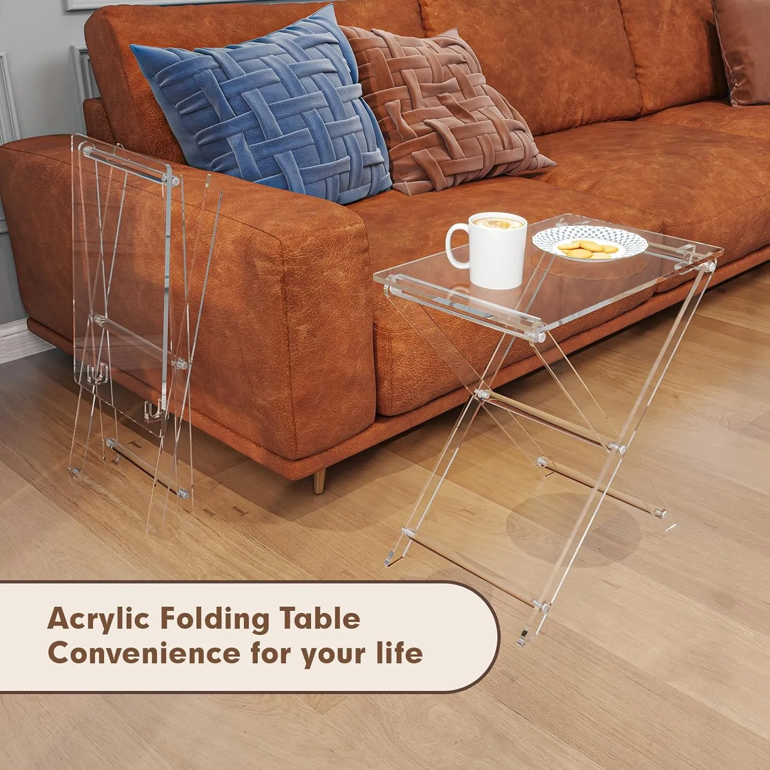 Acrylic Folding TV Tray Table - 23" High Acrylic Table, Foldable Desks for Small Spaces, Living Room, Bed Room, TV Dinner Table with Easy Assembly, 1PCS Transparent Rectangle Tray
