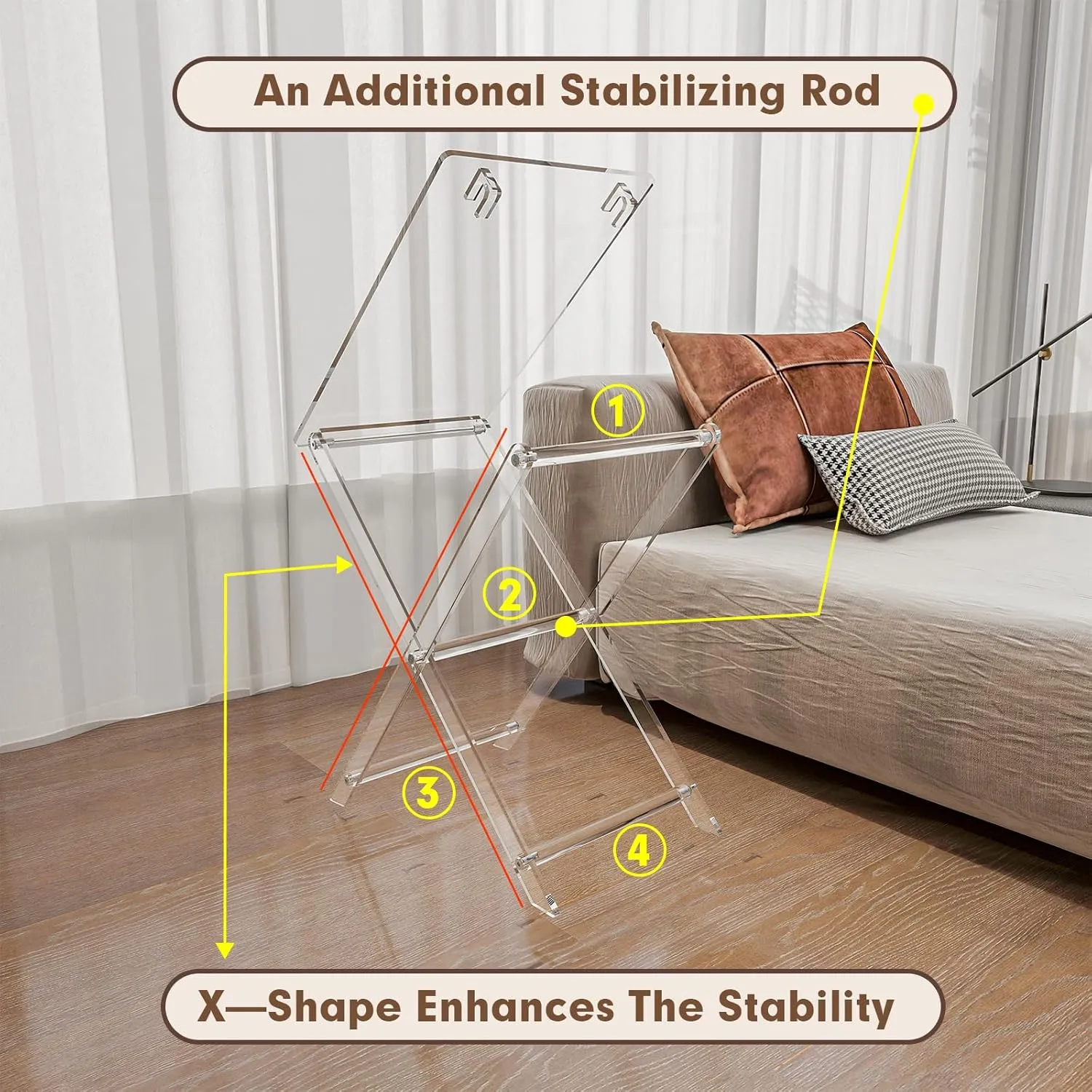 Acrylic Folding TV Tray Table - 23" High Acrylic Table, Foldable Desks for Small Spaces, Living Room, Bed Room, TV Dinner Table with Easy Assembly, 1PCS Transparent Rectangle Tray