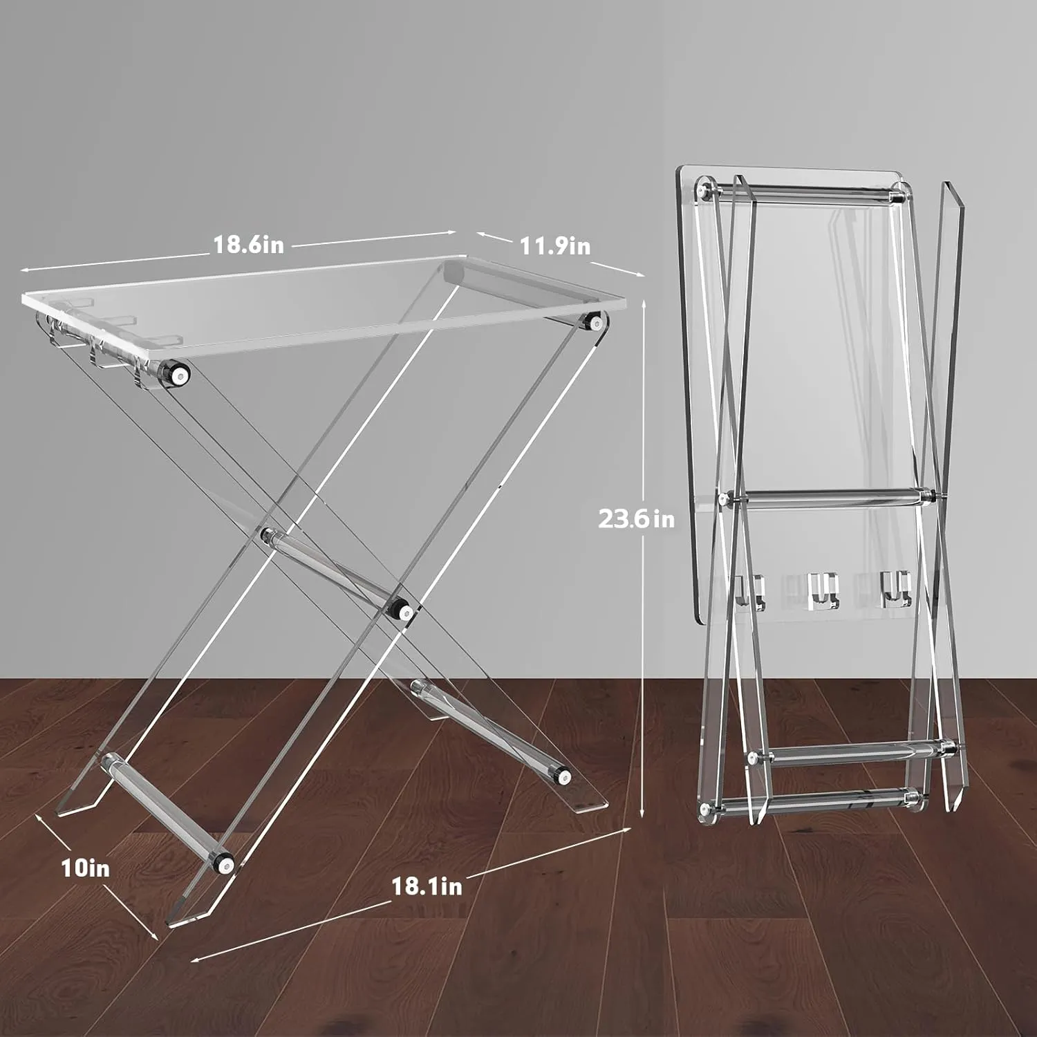 Acrylic Folding TV Tray Table - 23" High Acrylic Table, Foldable Desks for Small Spaces, Living Room, Bed Room, TV Dinner Table with Easy Assembly, 1PCS Transparent Rectangle Tray