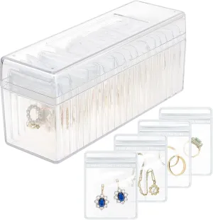 Acrylic Jewelry Box Organizer Holder with 40 Portable Anti Tarnish Bags for Earrings/Rings/Necklaces (Transparent)