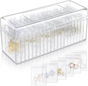 Acrylic Jewelry Organizer, Clear Acrylic Jewelry Box Organizer With 20 Portable Anti Tarnish Jewelry Bags, Clear Earring Storage Organizer For Rings/Necklaces For Women Girls
