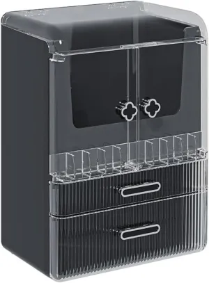 Acrylic Makeup Organizer with Drawers – 38.5CM Large Capacity Cosmetic Storage Box, Dustproof & Waterproof Vanity Organizer for Skincare, Jewelry, Lipsticks & Beauty Products (Black)