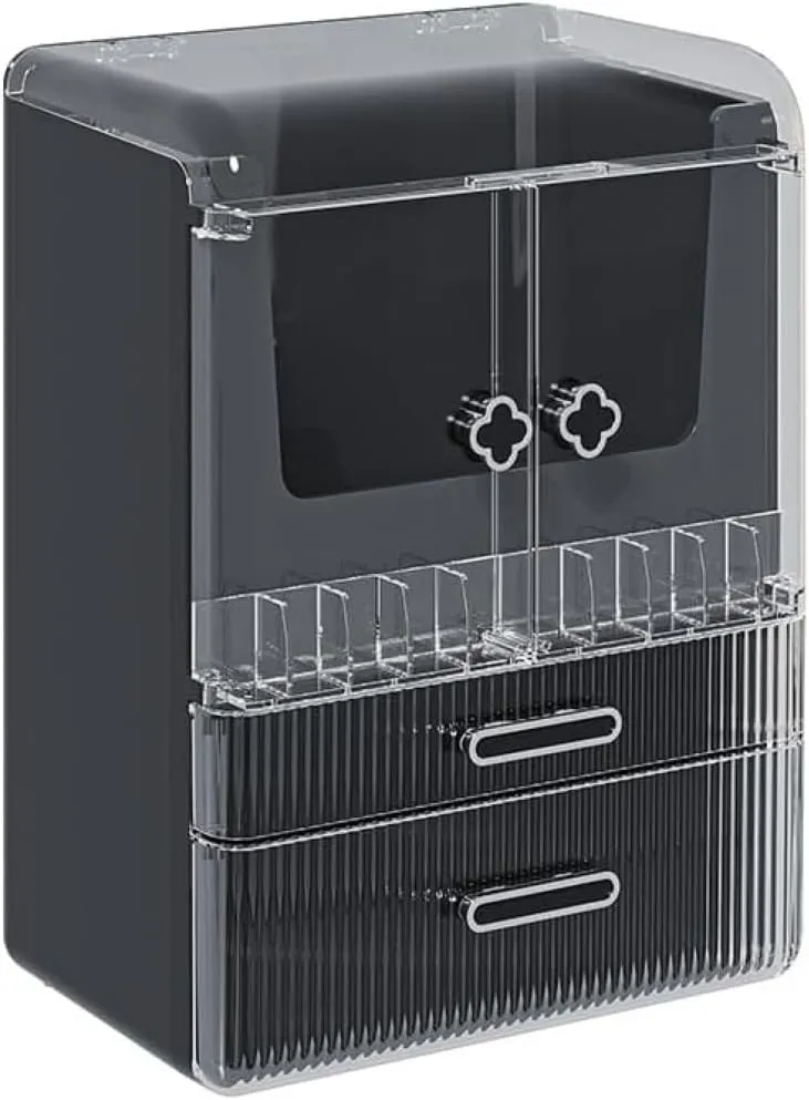 Acrylic Makeup Organizer with Drawers – 38.5CM Large Capacity Cosmetic Storage Box, Dustproof & Waterproof Vanity Organizer for Skincare, Jewelry, Lipsticks & Beauty Products (Black)